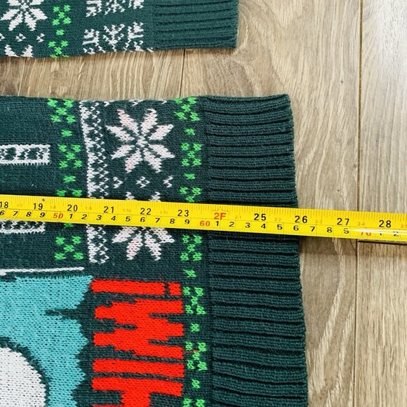 Christmas Ugly Sweater Mens L Knit Elf I Know Him Green & Red Pull-Over - Picture 5 of 15
